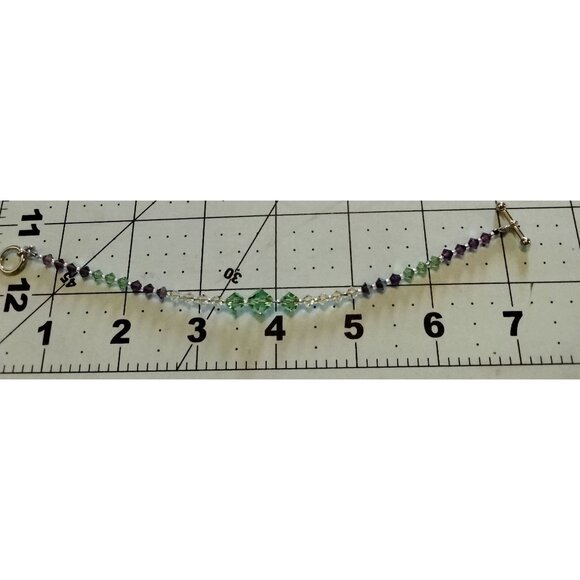 Swarovski Bracelet Green Purple Crystal Toggle Clasp 7 Inch - Picture 5 of 5